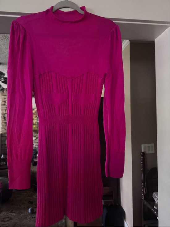 Anthropologie Dresses & Skirts - Anthropologie Fuchsia Long-Sleeve Ribbed Knit Mini Dress